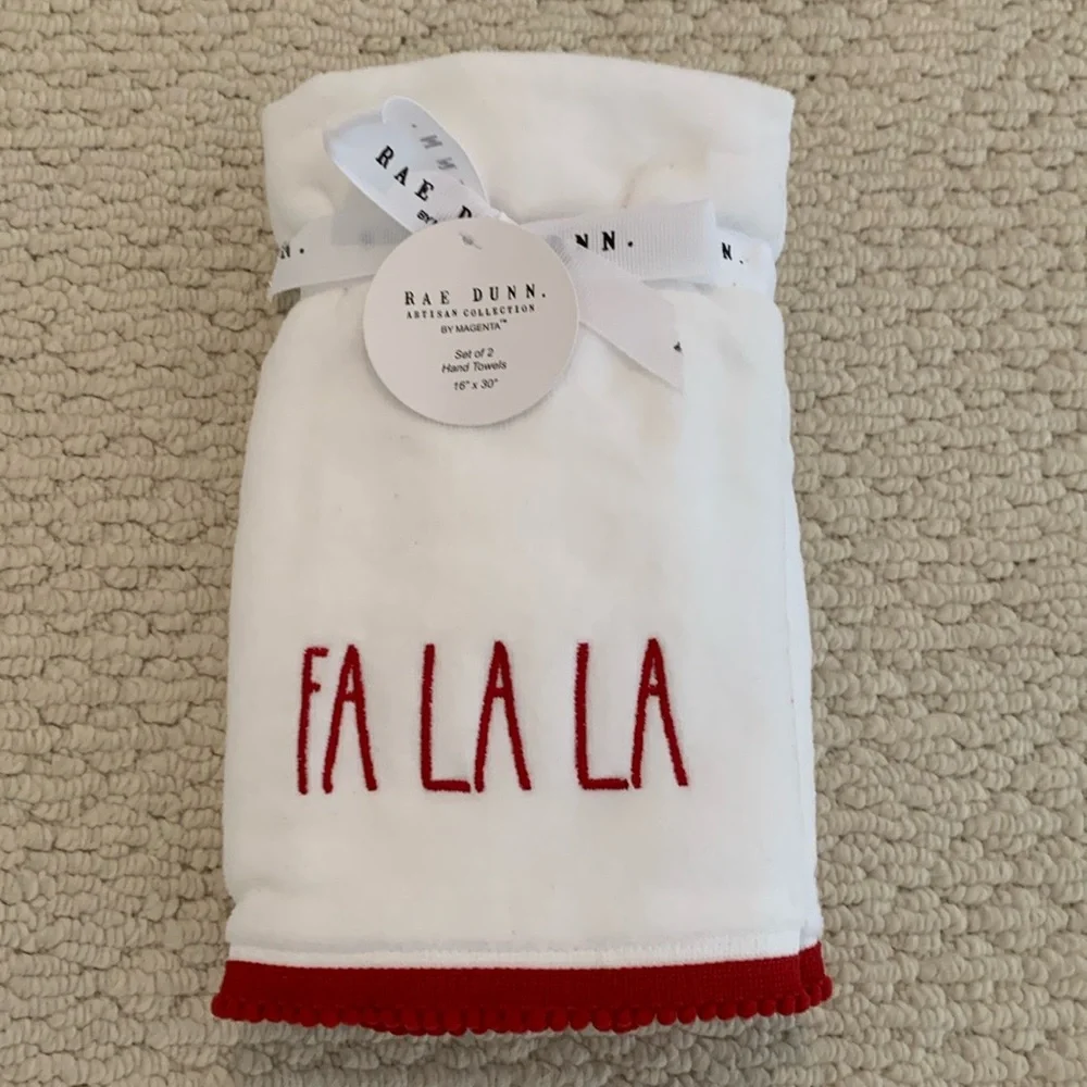 NWT Rae Dunn Fa La La Hand Towels.